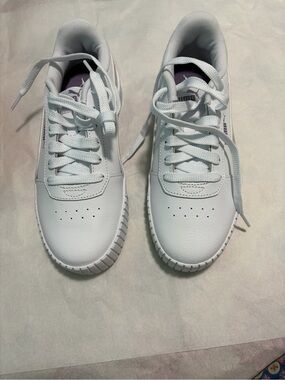 Puma Kids White Sneakers with Light Purple Accents